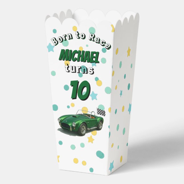 10 Year Old Birthday Party Green Racing Car Favour Box (Front)