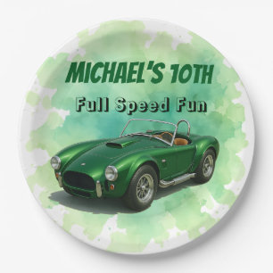 10 Year Old Birthday Party Green Racing Car Paper Plate