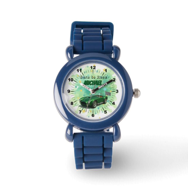 10 Year Old Birthday Party Green Racing Car Watch (Front)