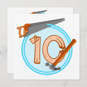 10 year old boy builder tools birthday design invitation