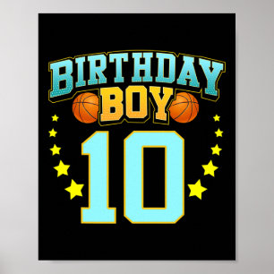 10 Year Old Bysketbyll Player 10th Birthday Party  Poster