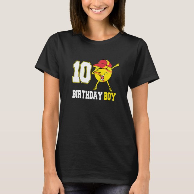 10 Year Old Dabbing Softball 10th Birthday Boy Tee (Front)