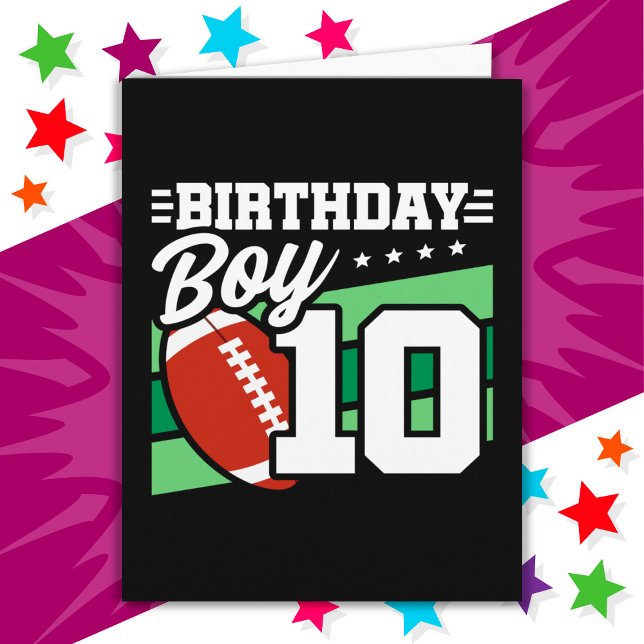 10 Year Old Football Party Theme 10th Birthday Boy Card (Creator Uploaded)