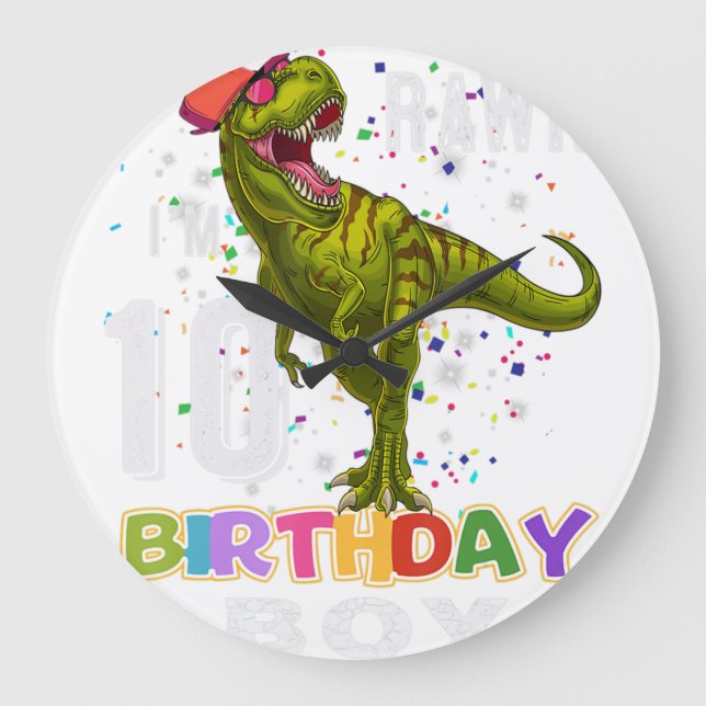 10 Year Old Gifts Kid 10th Birthday Boy Dinosaur R Large Clock (Front)