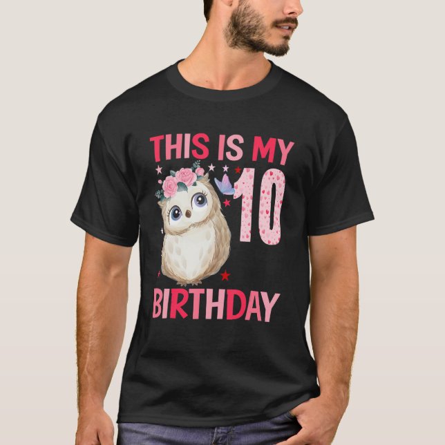 10 Year Old Girl Girls Owls Owl 10th Birthday T-Shirt (Front)