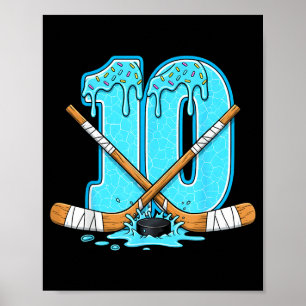 10 Year Old Hockey Ice Cream Drip Youth 10th Birth Poster
