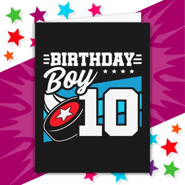 10 Year Old Hockey Party Theme 10th Birthday Boy Card (Creator Uploaded)