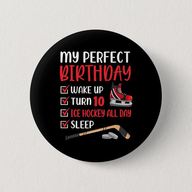 10 Year Old Ice Hockey Birthday Party 10th Boy Bda 6 Cm Round Badge (Front)