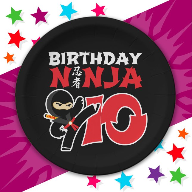10 Year Old Karate Ninja Party Kids 10th Birthday Paper Plate (Creator Uploaded)