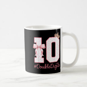 10 Year Old Pink Coquette Bow Crown 10th Birthday Coffee Mug