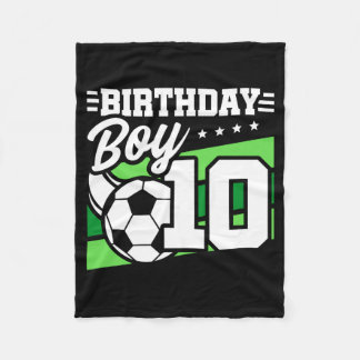 10 Year Old Soccer Football Kids 10th Birthday Boy Fleece Blanket