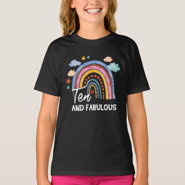 10 Year Old Ten And Fabulous 10th Birthday Rainbow T-Shirt (Front)