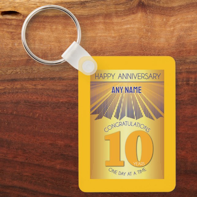 10 Year Sober Anniversary | Golden Ray 12 Step Key Ring (Front)