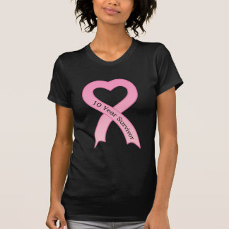 10 Year Survivor Pink Ribbon Ladies Black T-Shirt