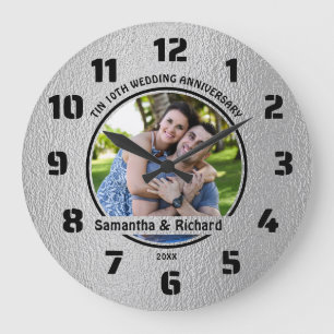 10 Year Wedding Anniversary Couple Name Photo Tin  Large Clock