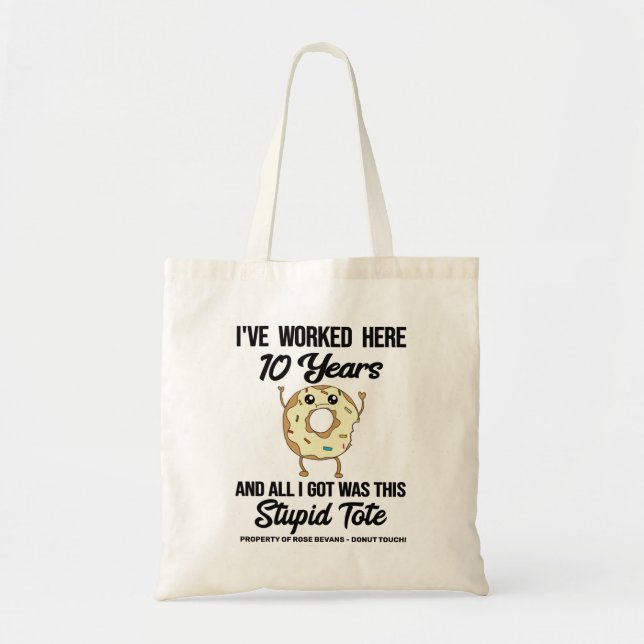 10 Year Work Anniversary Personalised with Name Tote Bag (Front)