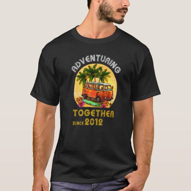 10 Years Adventuring Together Since 2012 Couples T-Shirt (Front)
