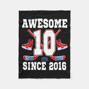 10 Years Awesome Since 2016 Hockey Theme Birthday Fleece Blanket