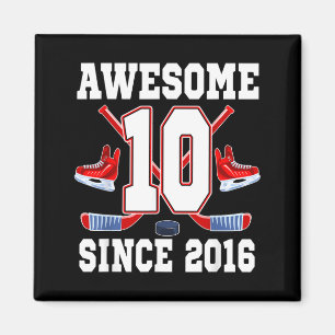 10 Years Awesome Since 2016 Hockey Theme Birthday Magnet