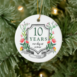 10 Years In Recovery Personalised Clean & Sober Ceramic Ornament