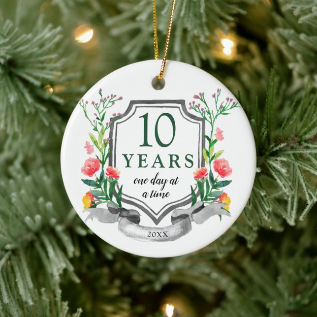 10 Years In Recovery Personalised Clean & Sober Ceramic Ornament (Tree)