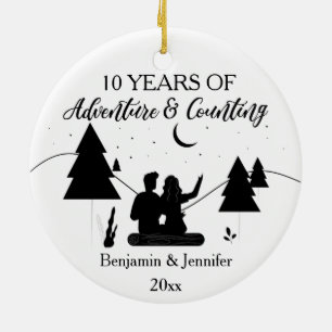 10 Years of adventure & counting Custom Names Ceramic Ornament