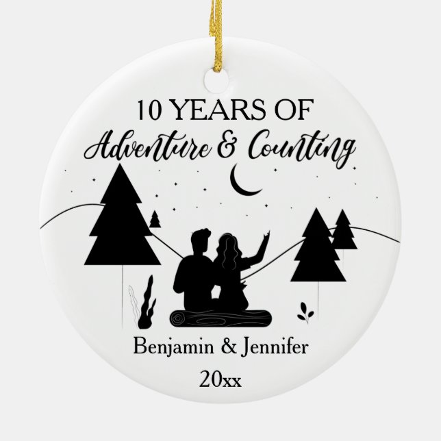 10 Years of adventure & counting Custom Names Ceramic Ornament (Back)