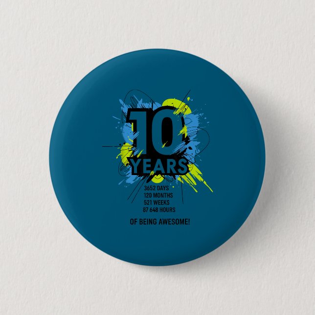10 Years Of Being Awesome 10th Birthday Girl Boy D 6 Cm Round Badge (Front)