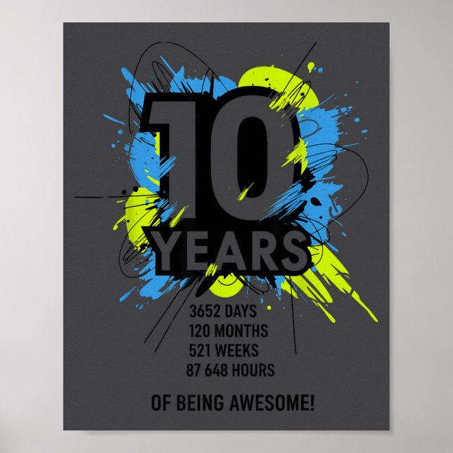 10 Years Of Being Awesome 10th Birthday Girl Boy D Poster (Front)