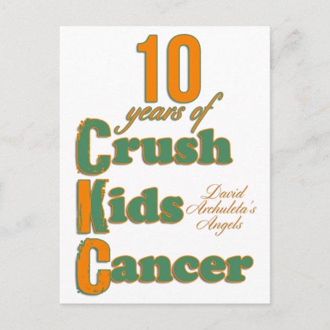 10 Years of Crush Kids Cancer Postcard (Front)