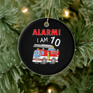 10 Years Old 10th Birthday Boy Girl Firefighter Ceramic Ornament