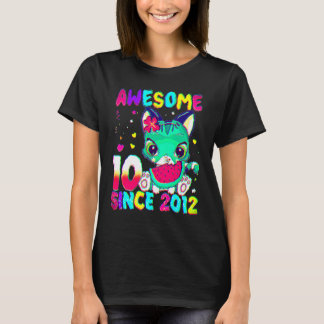 10 Years Old 10th Birthday Girls Cute Cat Awesome  T-Shirt