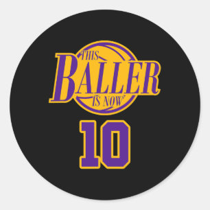 10 Years Old Birthday Basketball Baller Purple And Classic Round Sticker