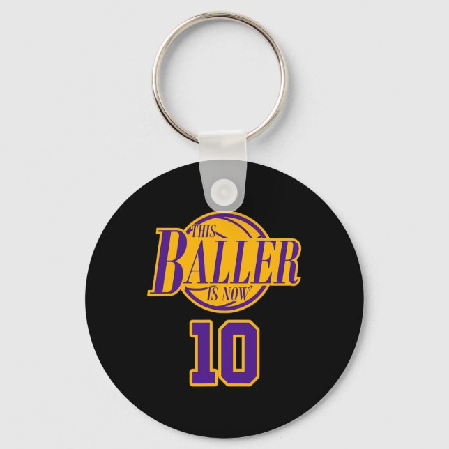 10 Years Old Birthday Basketball Baller Purple And Key Ring (Front)