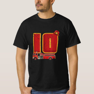 10 Years Old Birthday Boy Gifts Firefighter T-Shirt