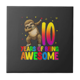 10 Years Old Birthday Sloth Dabbing 10th Birthday  Ceramic Tile