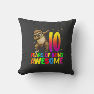 10 Years Old Birthday Sloth Dabbing 10th Birthday  Cushion