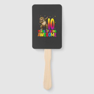 10 Years Old Birthday Sloth Dabbing 10th Birthday Hand Fan