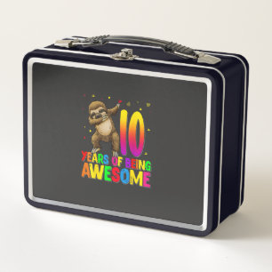 10 Years Old Birthday Sloth Dabbing 10th Birthday  Metal Lunch Box