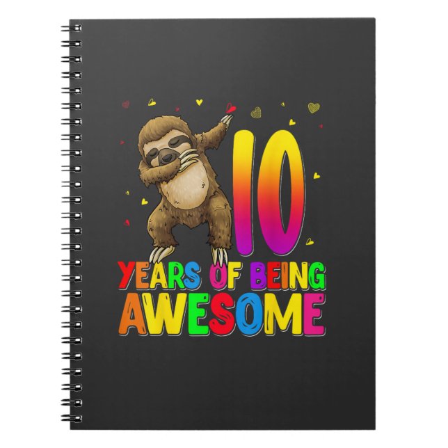 10 Years Old Birthday Sloth Dabbing 10th Birthday  Notebook (Front)
