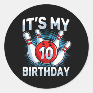10 Years Old Bowling 10th Birthday Party Boys Girl Classic Round Sticker