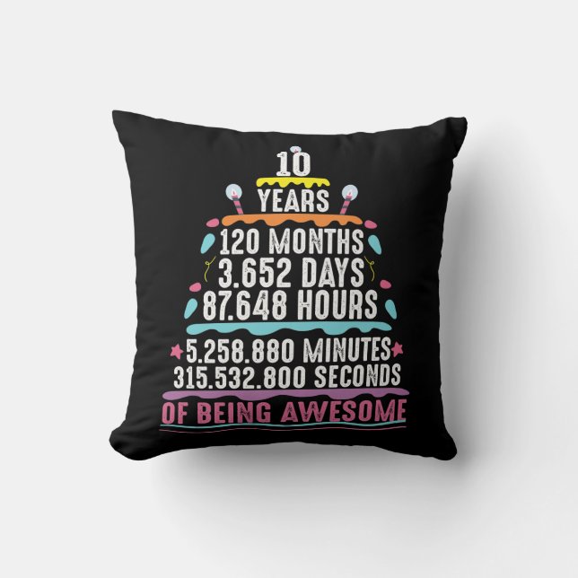 10 Years Old Cake 10th Birthday Minutes Cushion (Front)