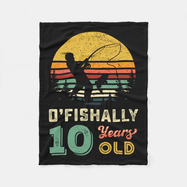 10 Years Old Fishing Gift 10 Yo Ten Year Old 10th  Fleece Blanket (Front)