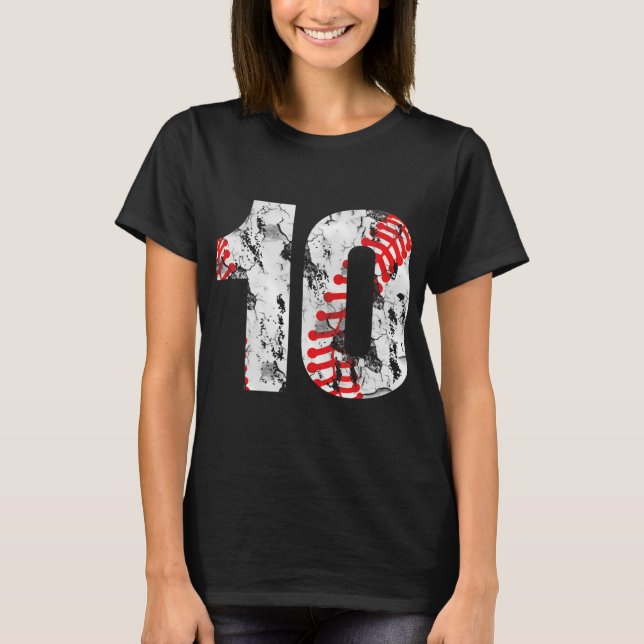 10 Years Old Gifts Number 10 Baseball 10th Birthda T-Shirt (Front)