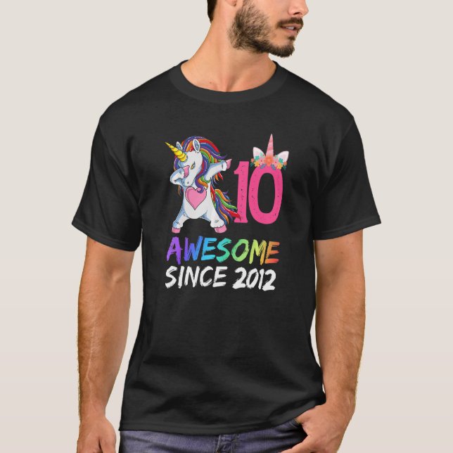 10 Years Old Unicorn Dabbing 10th Birthday Girl Un T-Shirt (Front)