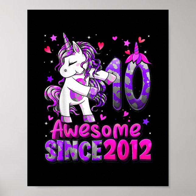 10 Years Old Unicorn Flossing 10th Birthday Girl Poster (Front)