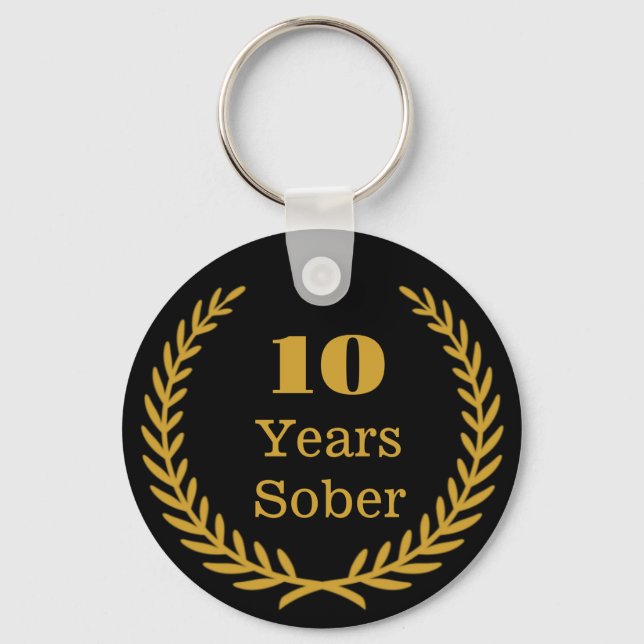 10 Years Sober, Personalizable Sobriety Keepsake Key Ring (Front)