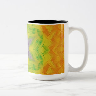 10A Unique Orange Yellow Purple Green Star Mandala Two-Tone Coffee Mug