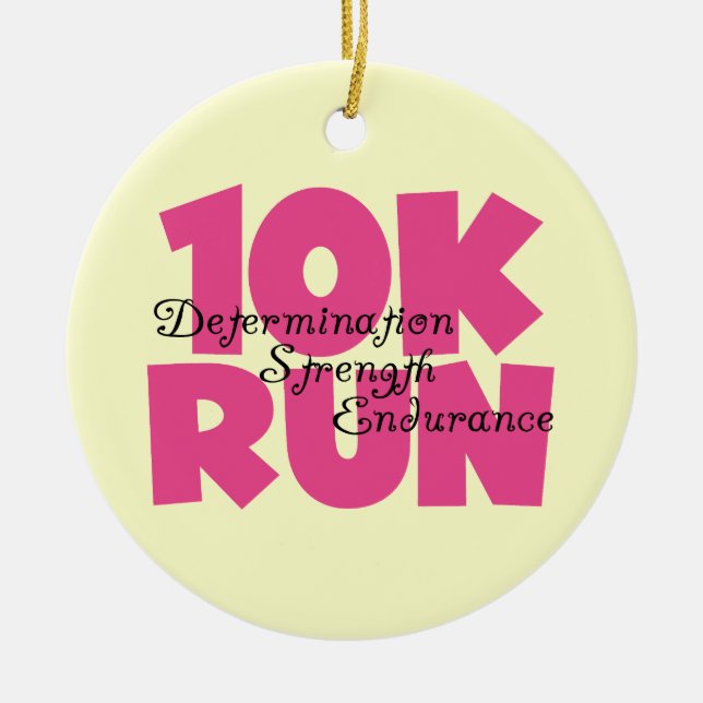 10K Run Pink Sports Running Ceramic Tree Decoration (Front)