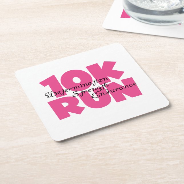 10K Run Pink Sports Running Square Paper Coaster (Angled)